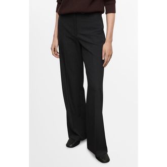 Mango Belted Pleated Straight Leg Pants in Grey at Nordstrom, Size 10