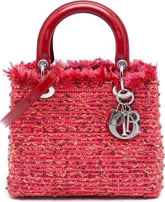 Dior Borsa a tracolla Lady Dior media in tweed con frange e strass 2012 - Rosso