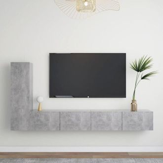 vidaXL vidaXL Set di Mobili Porta TV 3 pz Grigio Cemento in Legno Multistrato