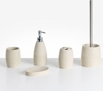 Beliani Beliani - Conjunto De 5 Accesorios De Ba&ntilde;o Jabonera Dispensador De Jab&oacute;n Escobilla De Inodoro Vaso Soporte Para Cepillos De Dientes Beige Claro Yarapa