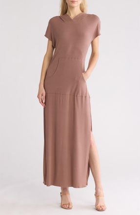 Go Couture Short Sleeve Hoodie Dress in Cocoa at Nordstrom Rack, Size X-Large