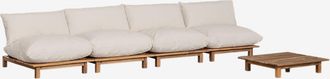 Sklum Conjunto De Jard&iacute;n Con Sof&aacute; Modular Reclinable De Jard&iacute;n De 4 Piezas Y Mesa De Centro En Madera De Acacia Brina Sklum