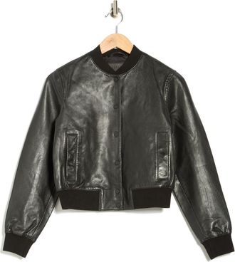 AllSaints Riley Leather Bomber Jacket in Black at Nordstrom Rack, Size 12 Us / 16 Uk