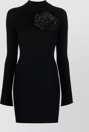 Blumarine ribbed wool dress floral embellishment