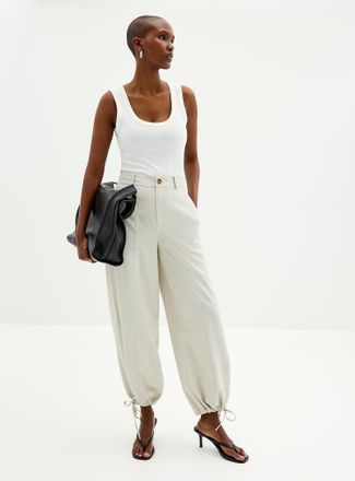 Contemporaine Womens Fluid drawstring hem pant Fit: Wide leg, high rise