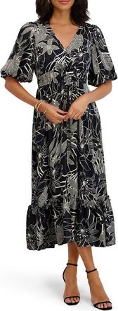 Kensie Puff Sleeve Midi Dress in Slate Mult at Nordstrom Rack, Size 10