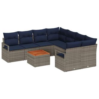 vidaXL Conjunto De Sof&aacute;s De Jard&iacute;n 9 Pcs Gris Rat&aacute;n Sint&eacute;tico Vidaxl