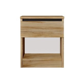 Mobili Rebecca Mesita de noche con 1 caj&oacute;n y un compartimento abierto marr&oacute;n claro