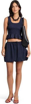 Onia Air Linen Smocked Tank in Noir Navy at Nordstrom, Size X-Small