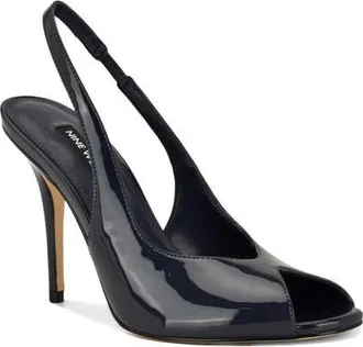 Nine West Pretta Slingback Peep Toe Pump in Dark Blue at Nordstrom, Size 10.5