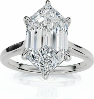 Pompeii3 Certified 3Ct Vireo Elongated Hexagon Diamond Engagement Ring 14k Gold Lab Grown