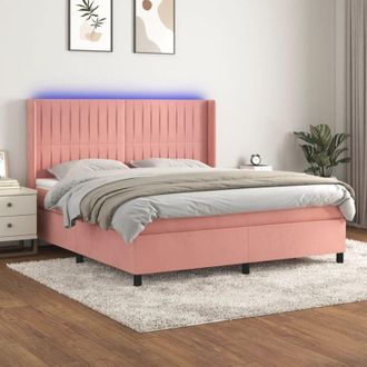vidaXL Vidaxl - Cama Box Spring Colch&oacute;n Y Led Terciopelo Rosa 160x200 Cm
