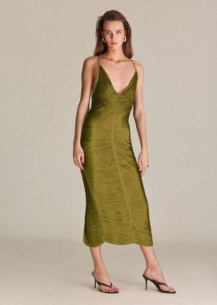 Mango Vestito frange scollo sulla schiena verde - Donna - XS - MANGO