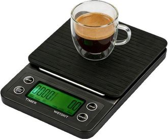 No Brand Balanza Digital Negra Para Caf&eacute; Con Temporizador/pantalla Lcd Verde (0,1 G-5 Kg), Funciona Con Pilas, Precisi&oacute;n De 0,1 G, Con Alfombrilla Antideslizan