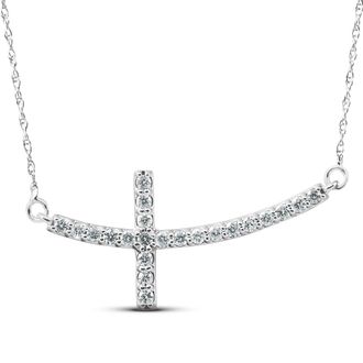 Pompeii3 30 Ct Diamond Sideways Cross Pendant 14k White Gold & 18 Chain 1 1/4 Wide