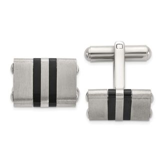 Diamond2Deal Stainless Steel Brushed and Polished Black IP-plated Striped Cuff Links