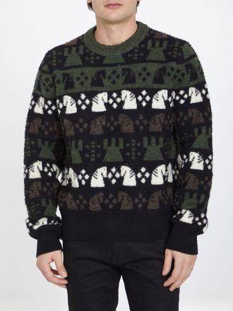 Burberry Mens Chess Pattern Sweater - Black Wool - Size Large