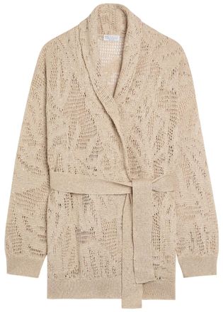 Brunello Cucinelli Embellished Linen-blend Cardigan - Beige - S (UK8-10 / S)