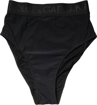 Dolce & Gabbana Womens Black Logo Waistband High Brief Underwear Elastane Nylon Clothing