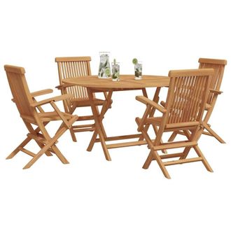 Berkfield Home Classic 5 Piece Garden Dining Set Solid Wood Teak in Brown