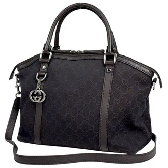 Gucci Dark Brown Gg Canvas Leather Handbag Shoulder Bag Tote Bag (Pre-Owned)