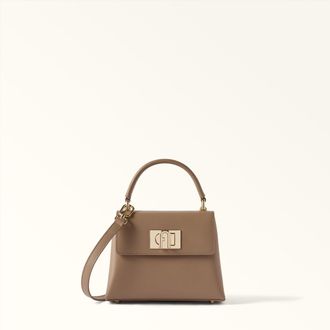 Furla 1927 Top Handle Mini Greige Grey Textured Leather Woman
