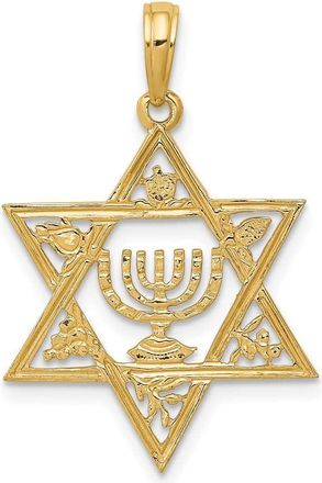 Diamond2Deal 14k Yellow Gold Star of David Menorah Pendant