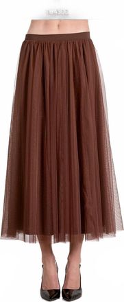 Elan Tulle Midi Skirt In Choco