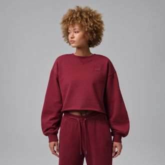 Nike Jordan Womens Jordan Flight Fleece Mod-Crop Crew-Neck Sweatshirt in Red | IF1006-677
