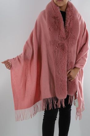 La Fiorentina Embellished Wrap with Faux Fur in Pink at Nordstrom