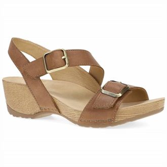 Dansko Womens Trinity Wedge Sandal In Tan Burnished Nubuck
