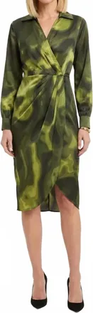 Nicole Miller Long Sleeve Tie Dye Wrap Dress In Green Print