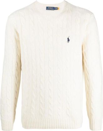 Polo Ralph Lauren Truien & Vesten, Heren, Wit, XL, Wol, Pullover met kabelsteek