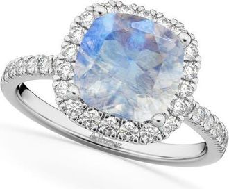 Allurez Cushion Cut Halo Moonstone & Diamond Engagement Ring 14k in 3.11Ct/white Gold at Nordstrom, Size 7.5