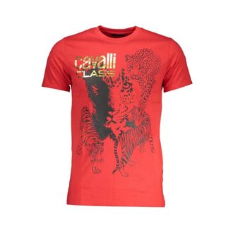 Cavalli T-Shirts, male, Red, Size: 2XL Print Logo Round Neck T-Shirt