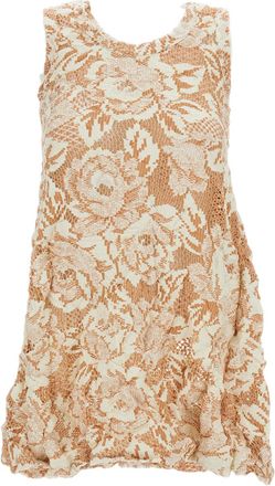 Comme Des Gar&ccedil;ons Beige Shirred Floral Embroidered Tank Top