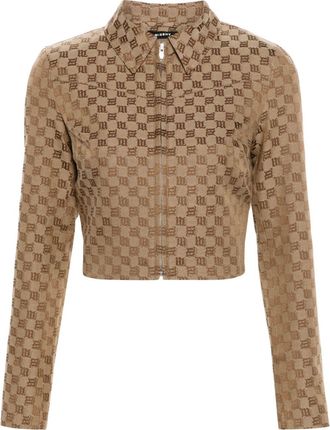 Misbhv jacquard-monogram cropped jacket - women - Recycled Polyester/Cotton/Polyester/Elastane - S - Neutrals