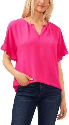CeCe by Cynthia Steffe Ruffle Sleeve Crepe Blouse in Bright Rose at Nordstrom, Size X-Small