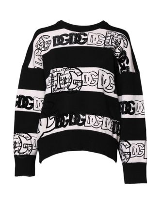 Dolce & Gabbana Black White Logo Print Wool Pullover Womens Sweater