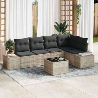 vidaXL Conjunto De Sof&aacute; De Jard&iacute;n 6 Pcs Gris Claro Polirat&aacute;n Vidaxl