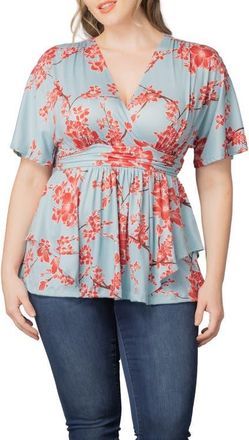 Kiyonna Encore Print Faux Wrap Top in Cherry Blossom Print at Nordstrom, Size 4X