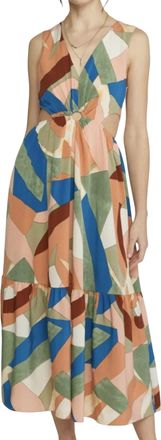 Entro Geometric Cut Out Midi Dress In Salmon