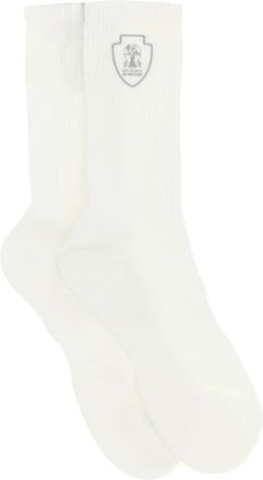 Brunello Cucinelli Techno Katoen Rib Gebreide Sokken - unisex - Sokken - Wit - S - Katoen - Ondergoed
