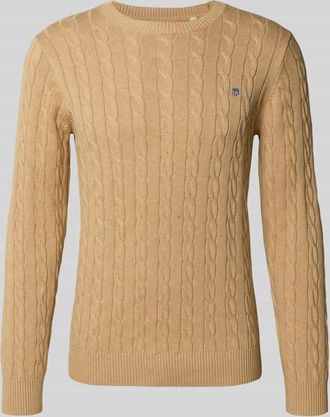 GANT Strickpullover mit gerippten Abschlüssen in Beige Melange, Größe XXL
