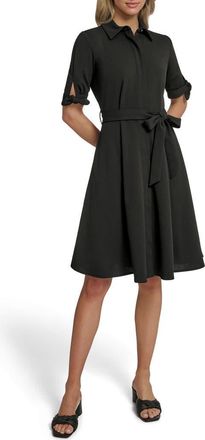 Calvin Klein Tie Sleeve Crepe Shirtdress in Black at Nordstrom Rack, Size 12