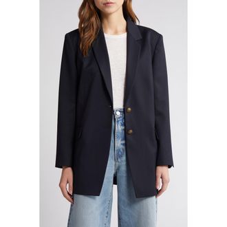 Frame Denim The Oversize Wool Blend Blazer in Navy at Nordstrom Rack, Size Small