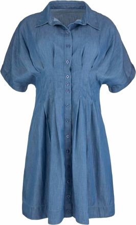 Kut from the Kloth Womens Francesca Dolman Pleated Chambray Dress In Secure Blue