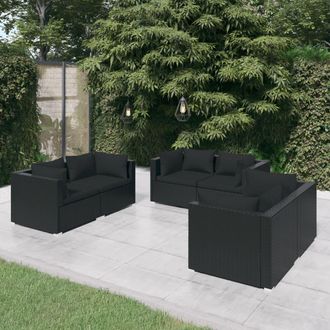 vidaXL Set De Muebles De Jard&iacute;n 6 Pzas Y Cojines Rat&aacute;n Sint&eacute;tico Negro Vidaxl