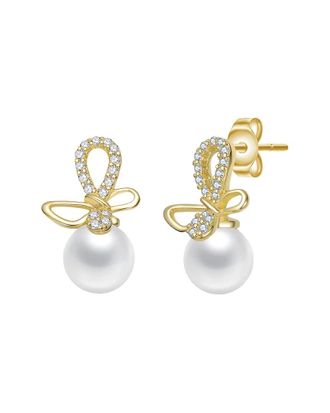 Rachel Glauber 14K Plated 5mm Pearl CZ Drop Earrings