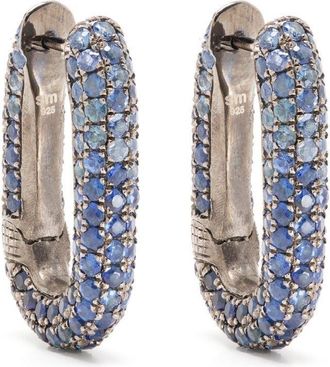Selim Mouzannar Link sapphire earrings - women - Oxidised Sterling Silver/Blue Sapphire - One Size